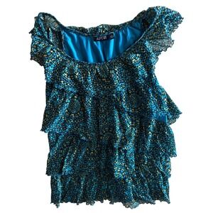 Y2K Apt. 9 Womens Medallion Print Tiered Ruffle Mesh Blouse Top Large